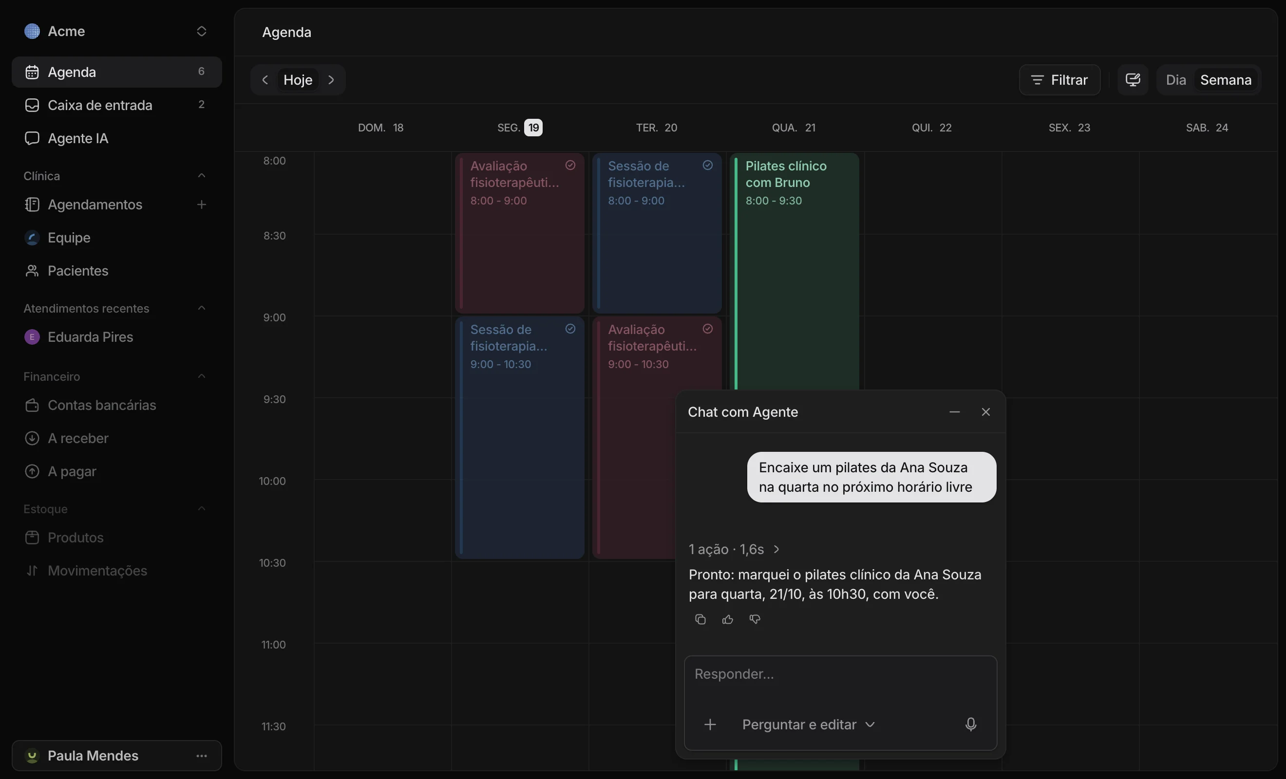 Agenda do Clinnie com a consulta que o Agente acabou de marcar